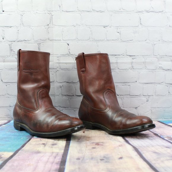 Mason Brown Leather Western Cowboy Roper Work Ranch Vibram Boots Size 10 B - Picture 3 of 9